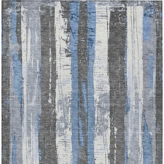 Denim Blue And Gray Striped Washable Indoor Outdoor Area Rug Photo 3
