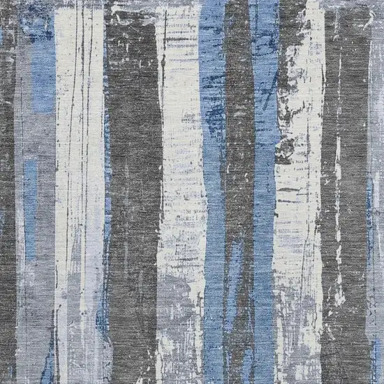 Denim Blue And Gray Striped Washable Indoor Outdoor Area Rug Photo 3