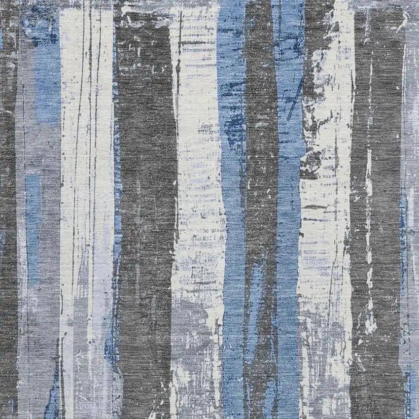 Denim Blue And Gray Striped Washable Indoor Outdoor Area Rug Photo 3