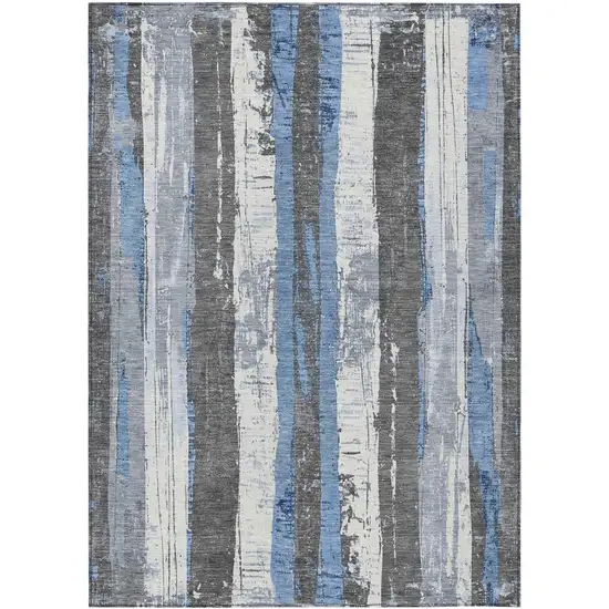 Denim Blue And Gray Striped Washable Indoor Outdoor Area Rug Photo 8