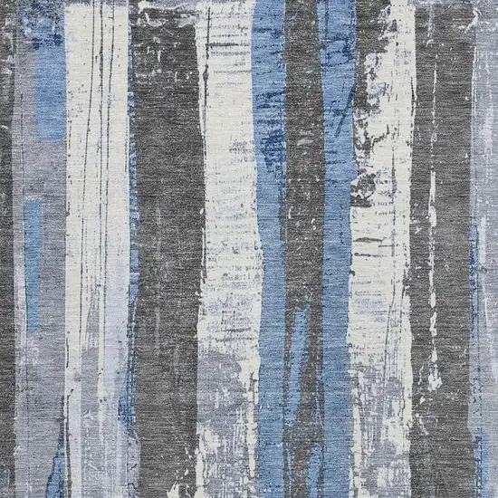 Denim Blue And Gray Striped Washable Indoor Outdoor Area Rug Photo 3