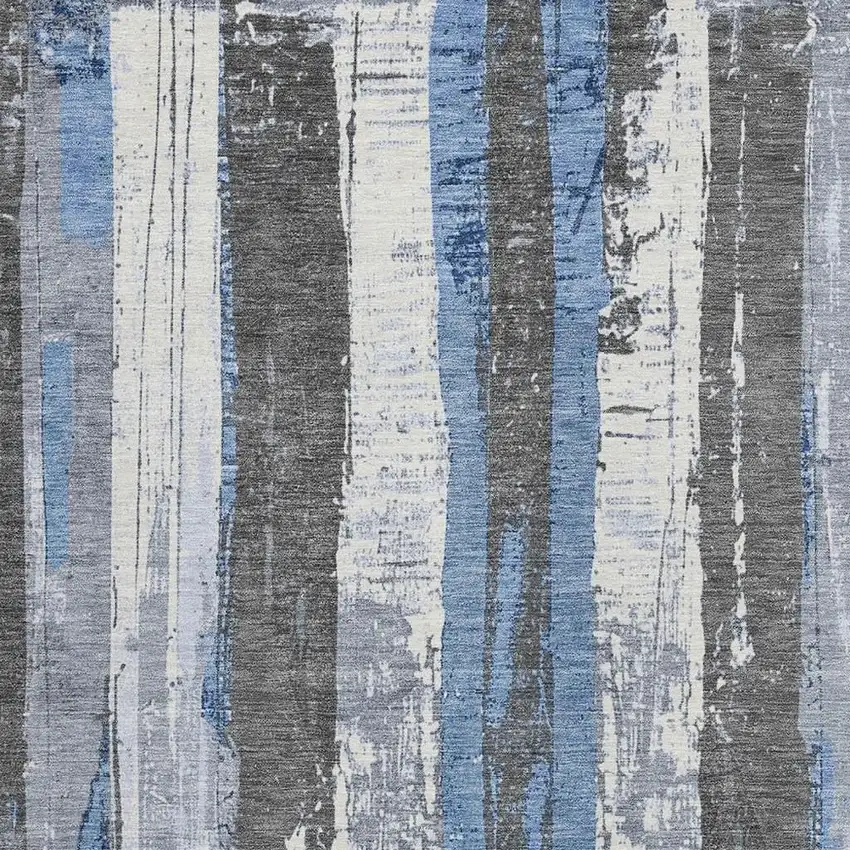 Denim Blue And Gray Striped Washable Indoor Outdoor Area Rug Photo 3