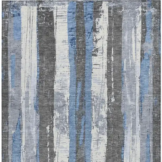 Denim Blue And Gray Striped Washable Indoor Outdoor Area Rug Photo 3