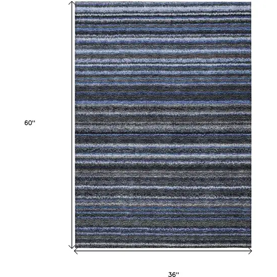 Denim Blue And Gray Striped Washable Indoor Outdoor Area Rug Photo 3