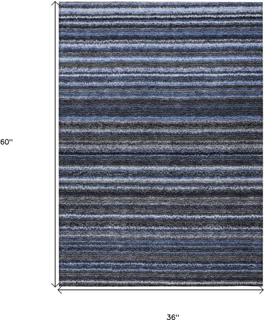 Denim Blue And Gray Striped Washable Indoor Outdoor Area Rug Photo 3