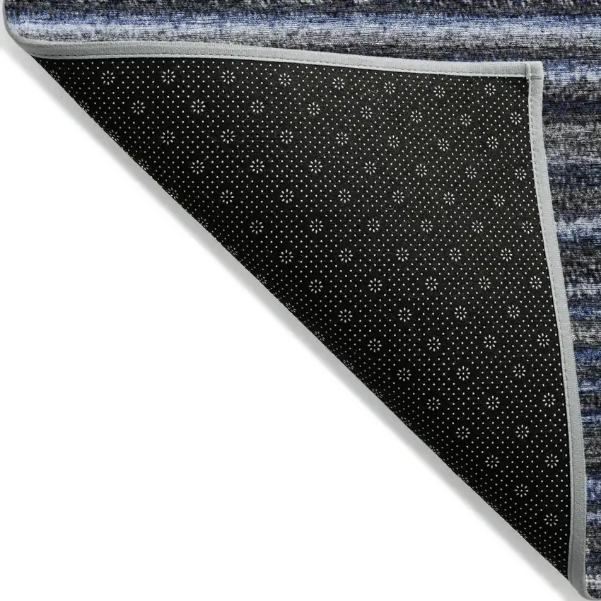 Denim Blue And Gray Striped Washable Indoor Outdoor Area Rug Photo 6