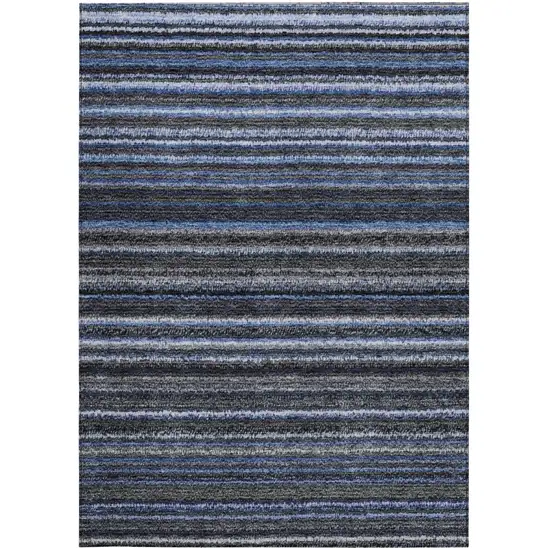 Denim Blue And Gray Striped Washable Indoor Outdoor Area Rug Photo 5