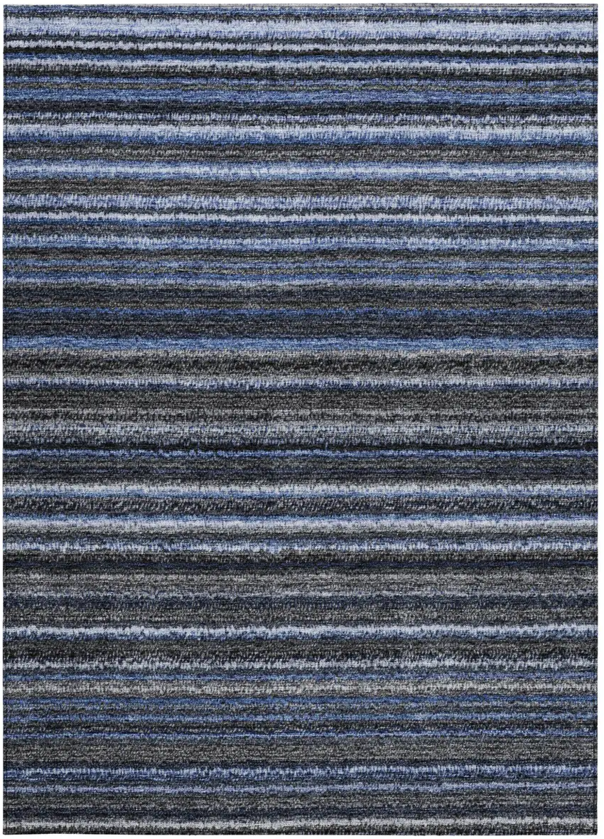 Denim Blue And Gray Striped Washable Indoor Outdoor Area Rug Photo 5