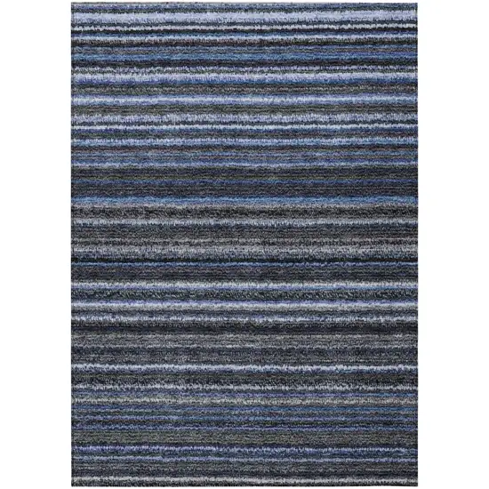 Denim Blue And Gray Striped Washable Indoor Outdoor Area Rug Photo 2