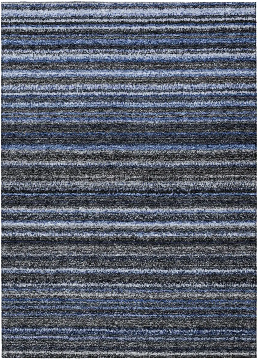 Denim Blue And Gray Striped Washable Indoor Outdoor Area Rug Photo 2