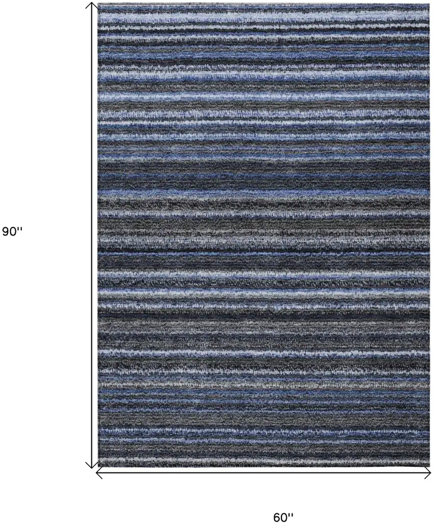 Denim Blue And Gray Striped Washable Indoor Outdoor Area Rug Photo 3