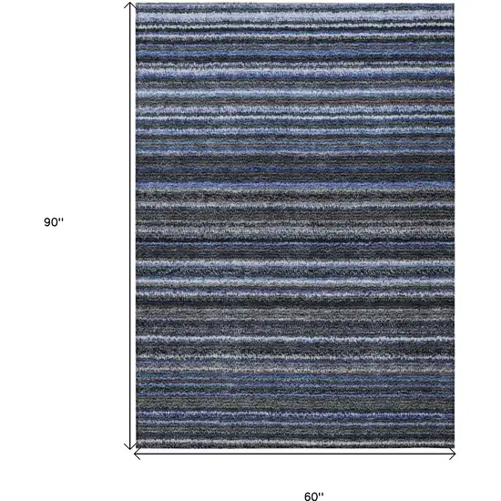 Denim Blue And Gray Striped Washable Indoor Outdoor Area Rug Photo 3