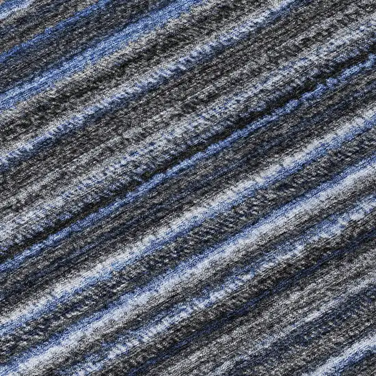 Denim Blue And Gray Striped Washable Indoor Outdoor Area Rug Photo 7