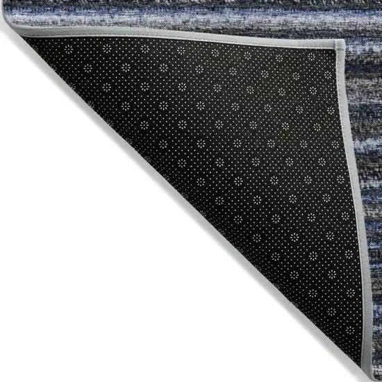 Denim Blue And Gray Striped Washable Indoor Outdoor Area Rug Photo 4