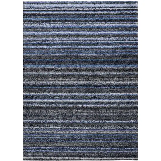 Denim Blue And Gray Striped Washable Indoor Outdoor Area Rug Photo 1