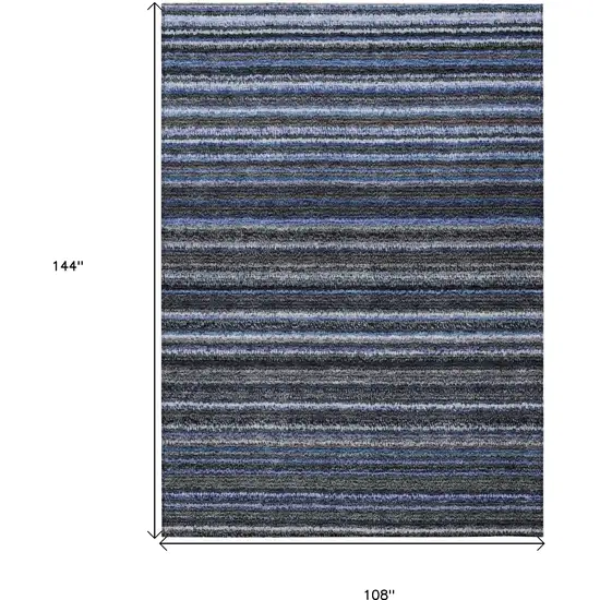 Denim Blue And Gray Striped Washable Indoor Outdoor Area Rug Photo 9