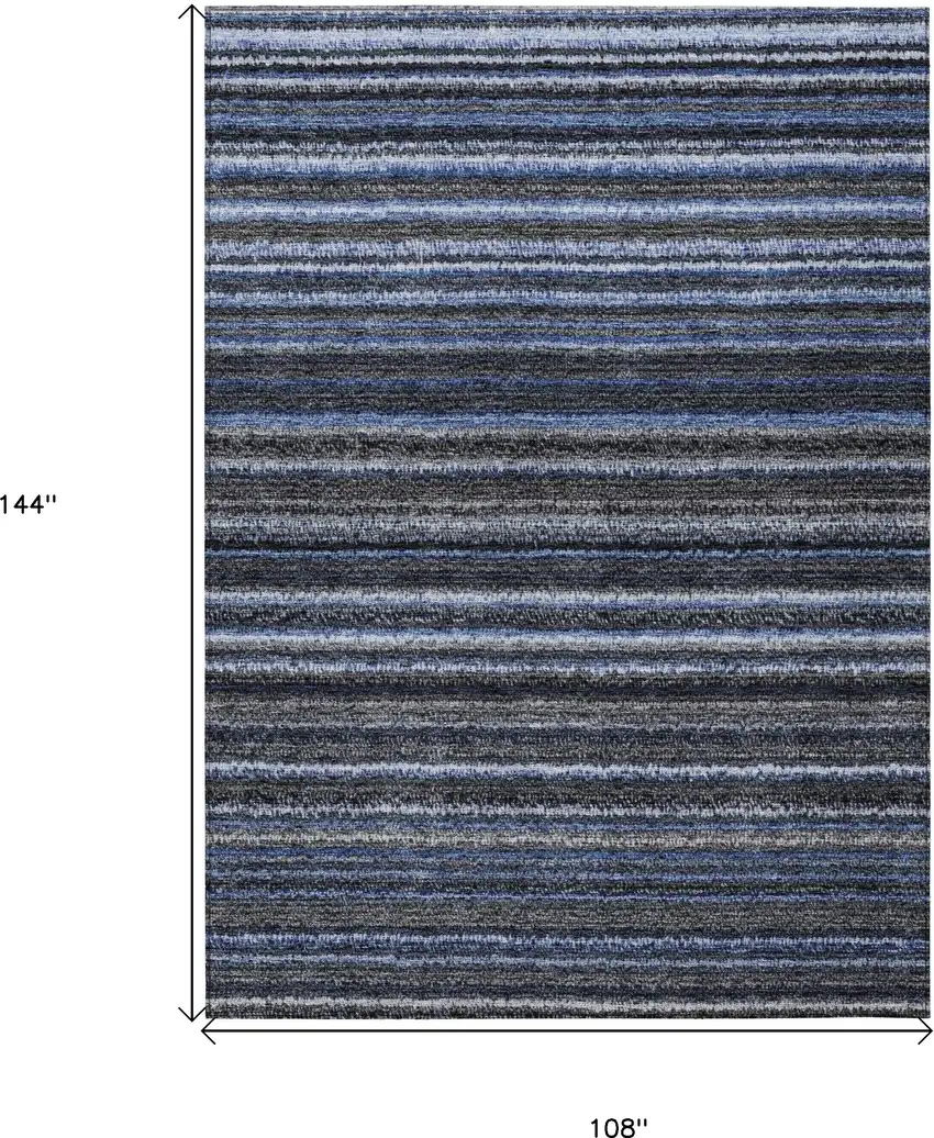 Denim Blue And Gray Striped Washable Indoor Outdoor Area Rug Photo 9