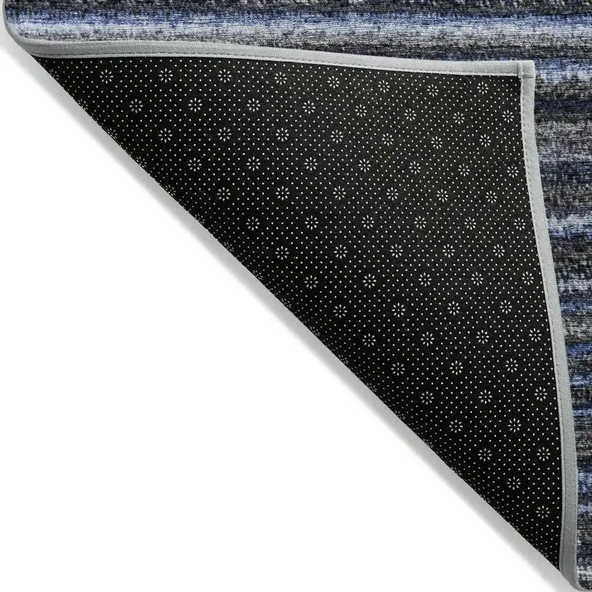 Denim Blue And Gray Striped Washable Indoor Outdoor Area Rug Photo 2