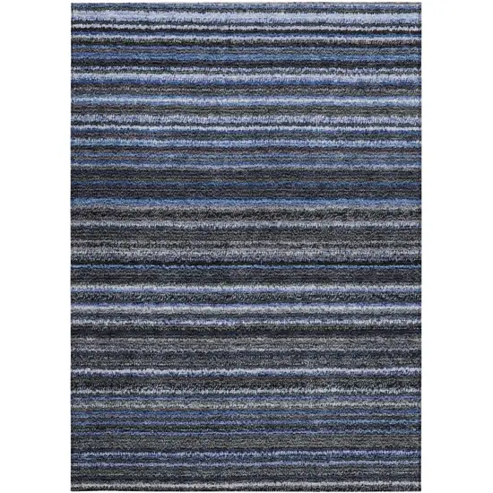 Denim Blue And Gray Striped Washable Indoor Outdoor Area Rug Photo 4