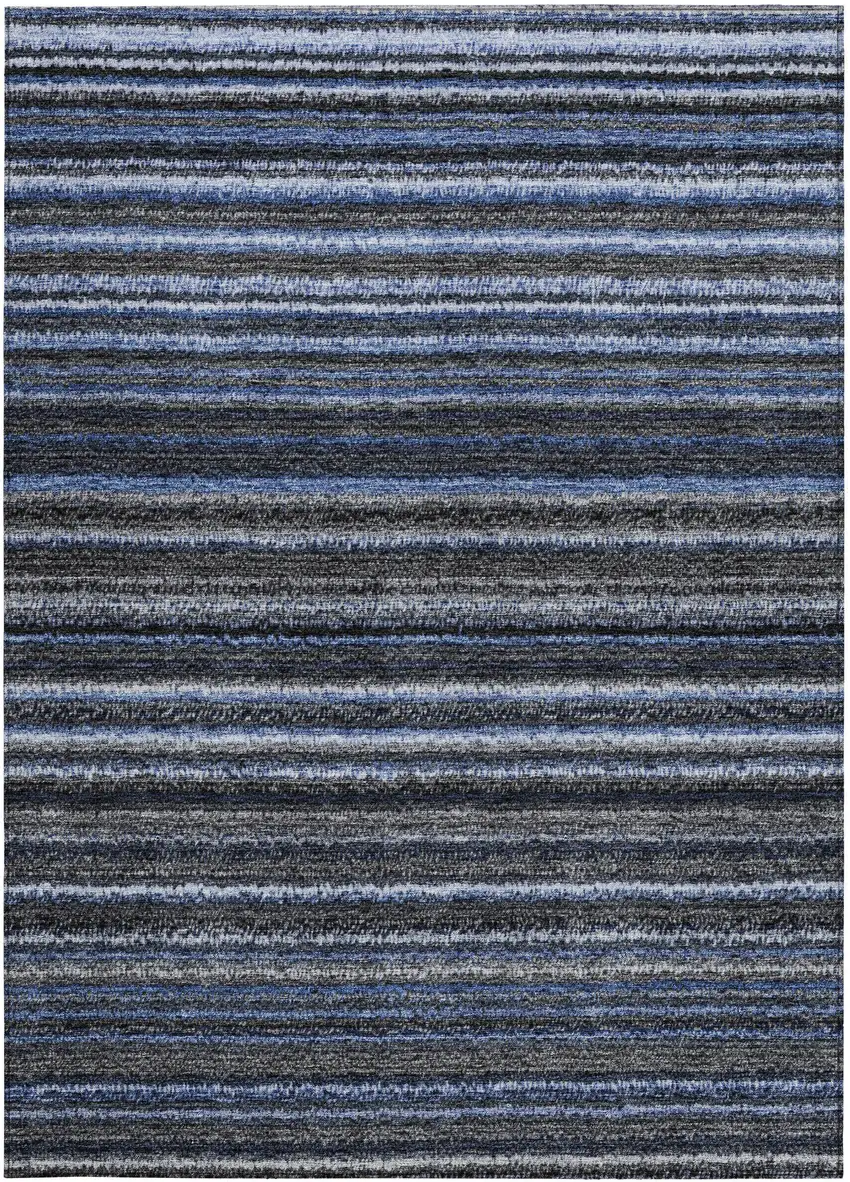 Denim Blue And Gray Striped Washable Indoor Outdoor Area Rug Photo 4