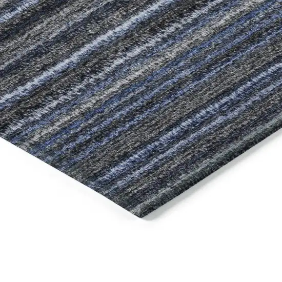 Denim Blue And Gray Striped Washable Indoor Outdoor Area Rug Photo 3