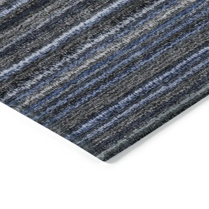 Denim Blue And Gray Striped Washable Indoor Outdoor Area Rug Photo 3