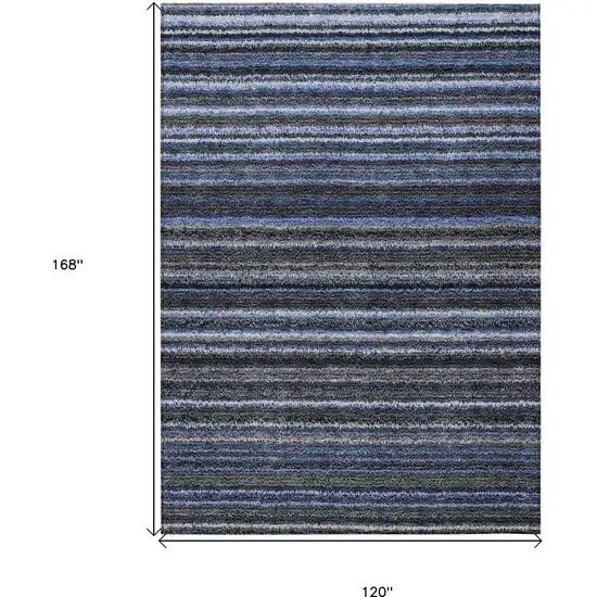 Denim Blue And Gray Striped Washable Indoor Outdoor Area Rug Photo 3