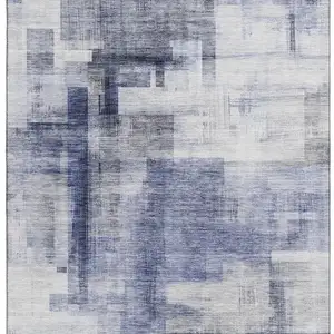 Photo of Denim Blue And Ivory Abstract Geometric Washable Area Rug With UV Protection