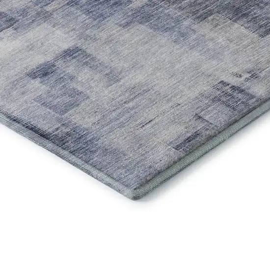 Denim Blue And Ivory Abstract Geometric Washable Area Rug With UV Protection Photo 7