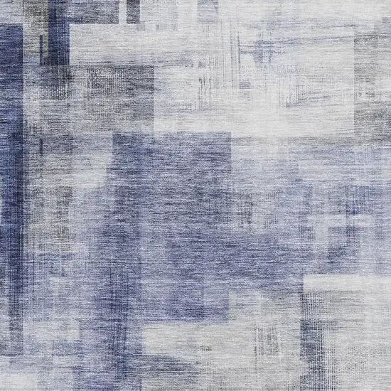 Denim Blue And Ivory Abstract Geometric Washable Area Rug With UV Protection Photo 2