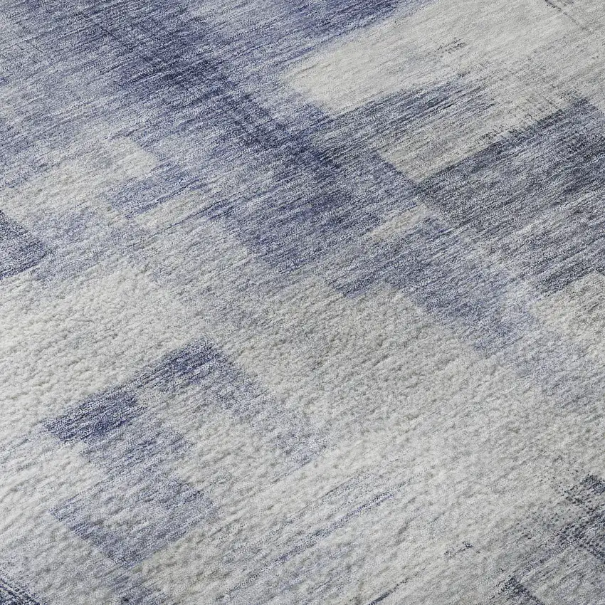 Denim Blue And Ivory Abstract Geometric Washable Area Rug With UV Protection Photo 9