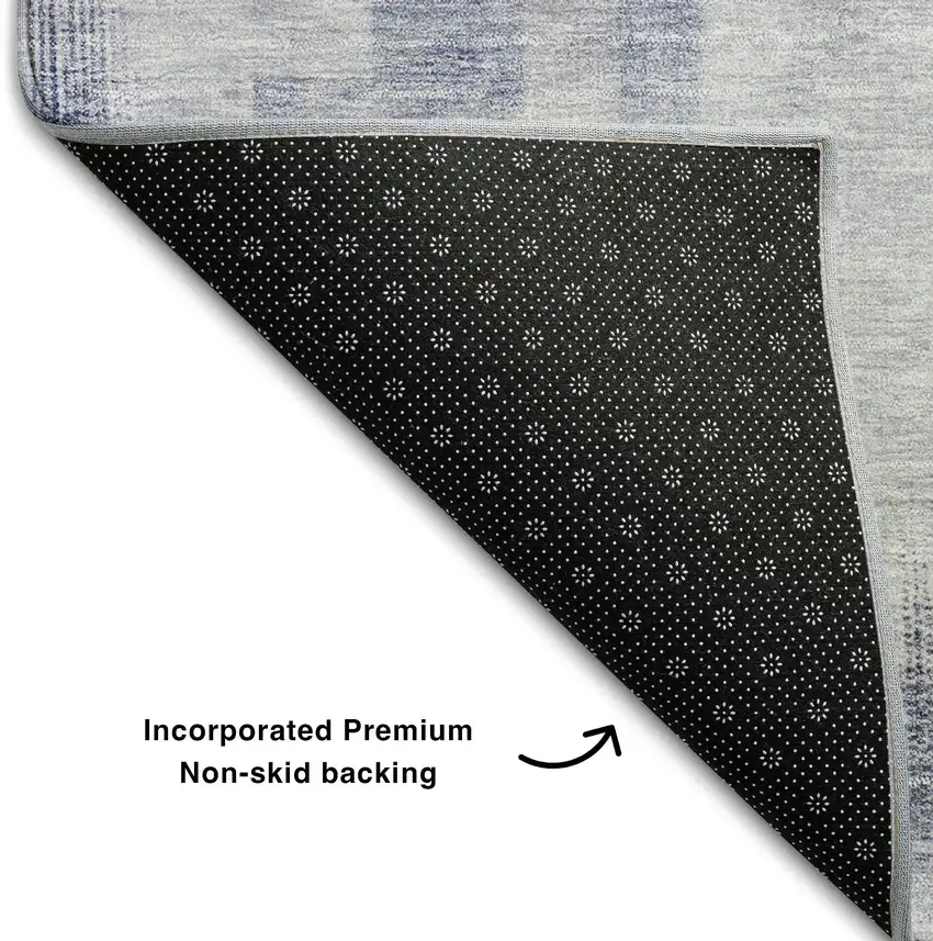 Denim Blue And Ivory Abstract Geometric Washable Area Rug With UV Protection Photo 6