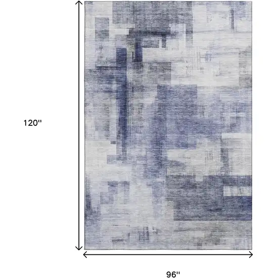 Denim Blue And Ivory Abstract Geometric Washable Area Rug With UV Protection Photo 6