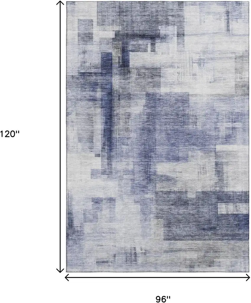Denim Blue And Ivory Abstract Geometric Washable Area Rug With UV Protection Photo 6