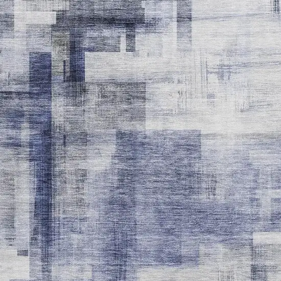 Denim Blue And Ivory Abstract Geometric Washable Area Rug With UV Protection Photo 2