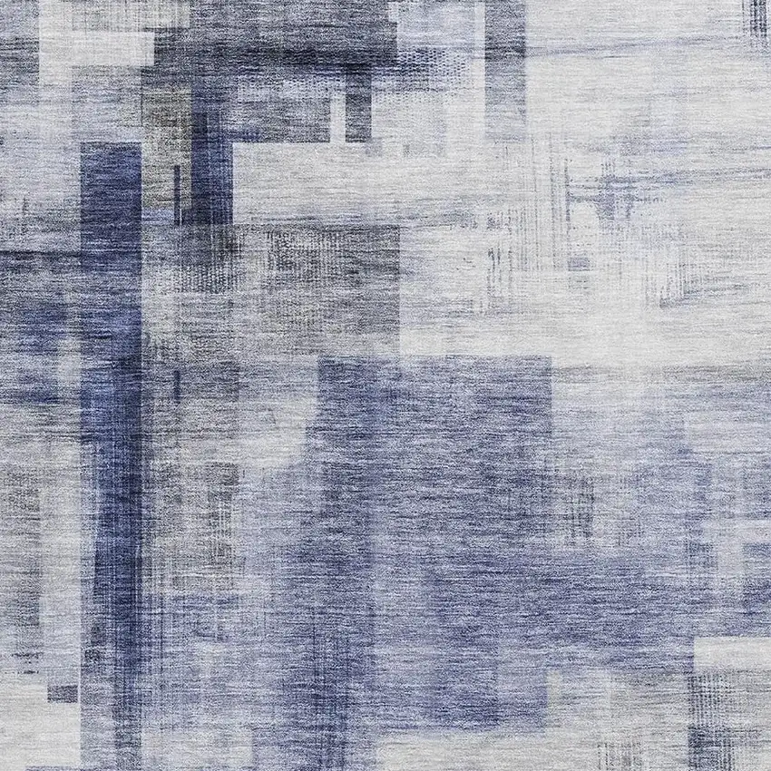 Denim Blue And Ivory Abstract Geometric Washable Area Rug With UV Protection Photo 2