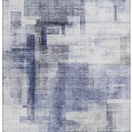 Denim Blue And Ivory Abstract Geometric Washable Area Rug With UV Protection Photo 2