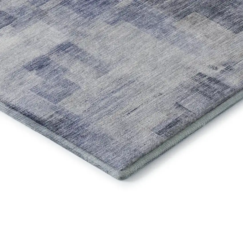 Denim Blue And Ivory Abstract Geometric Washable Area Rug With UV Protection Photo 7