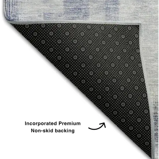 Denim Blue And Ivory Abstract Geometric Washable Area Rug With UV Protection Photo 6