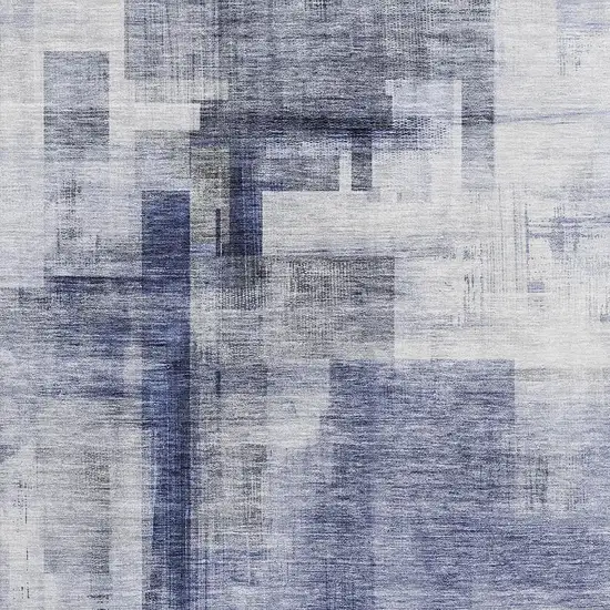 Denim Blue And Ivory Abstract Geometric Washable Area Rug With UV Protection Photo 2