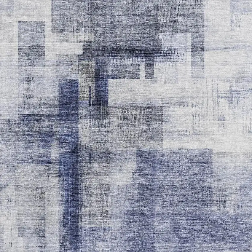 Denim Blue And Ivory Abstract Geometric Washable Area Rug With UV Protection Photo 2