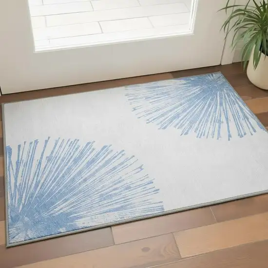 Denim Blue And Ivory Abstract Washable Area Rug With UV Protection Photo 2