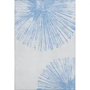 Photo of Denim Blue And Ivory Abstract Washable Area Rug With UV Protection