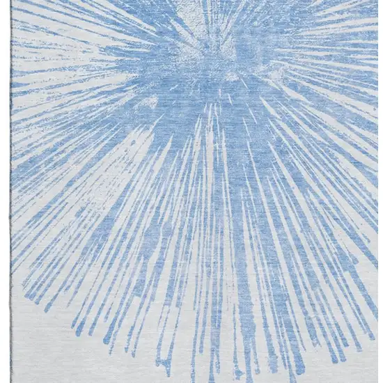 Denim Blue And Ivory Abstract Washable Area Rug With UV Protection Photo 9