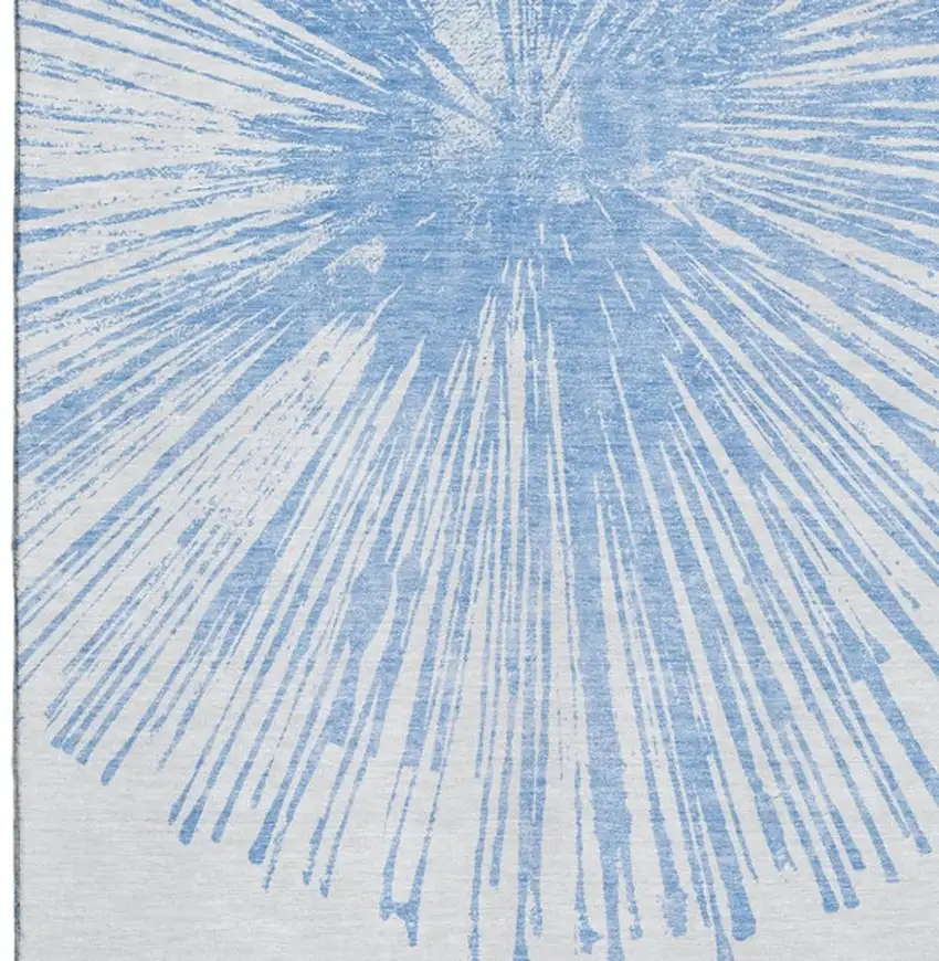 Denim Blue And Ivory Abstract Washable Area Rug With UV Protection Photo 9