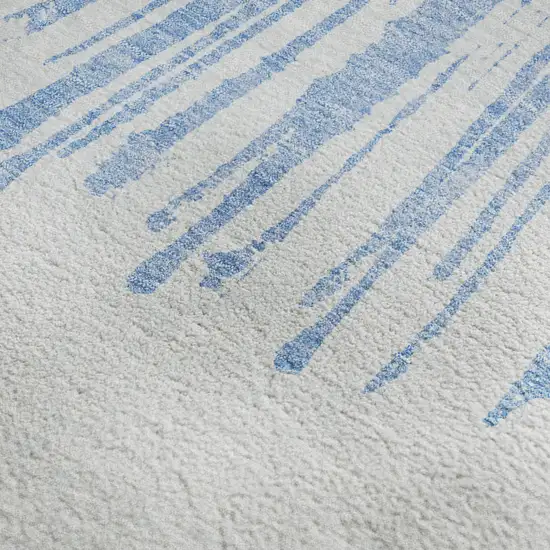 Denim Blue And Ivory Abstract Washable Area Rug With UV Protection Photo 8