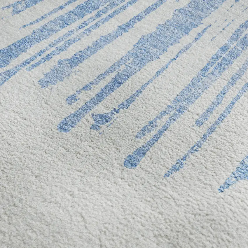 Denim Blue And Ivory Abstract Washable Area Rug With UV Protection Photo 8