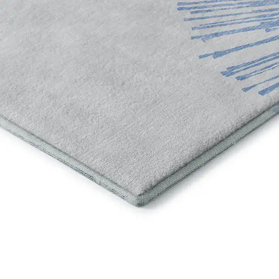 Denim Blue And Ivory Abstract Washable Area Rug With UV Protection Photo 7