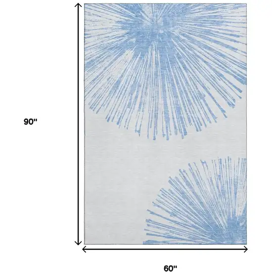 Denim Blue And Ivory Abstract Washable Area Rug With UV Protection Photo 9