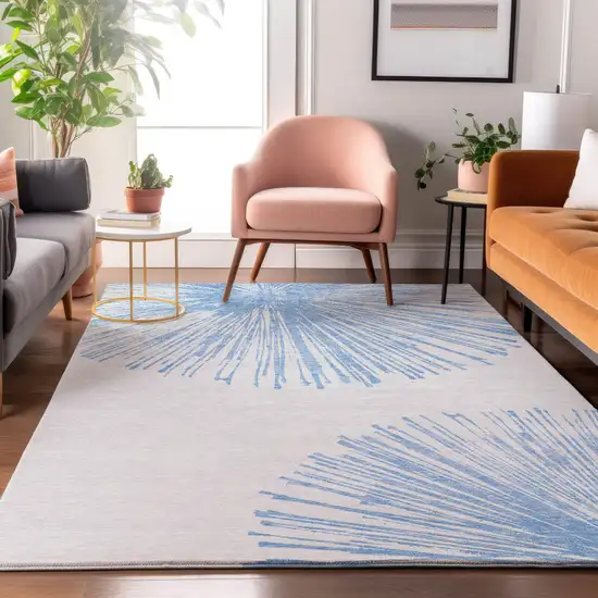 Denim Blue And Ivory Abstract Washable Area Rug With UV Protection Photo 4